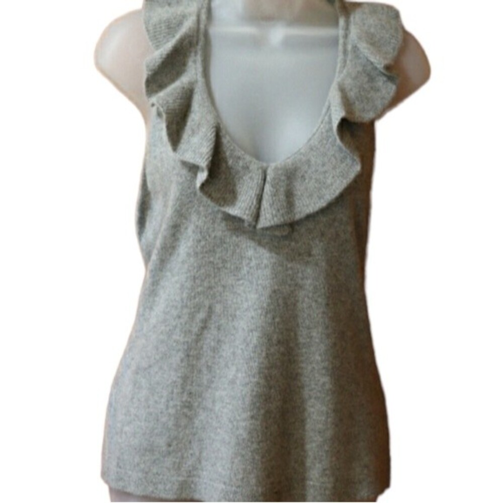 Ann Taylor Gray Cashmere Ruffle Sweater Tank LG